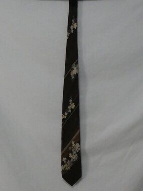 Vintage LEONARD PARIS 100% Silk Tie Brown Floral Striped Made In Italy